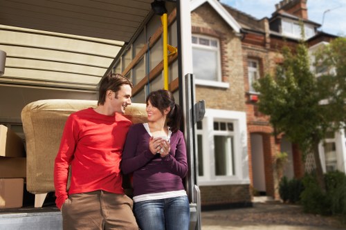 Packed boxes and furniture prepared for removals in Ealing